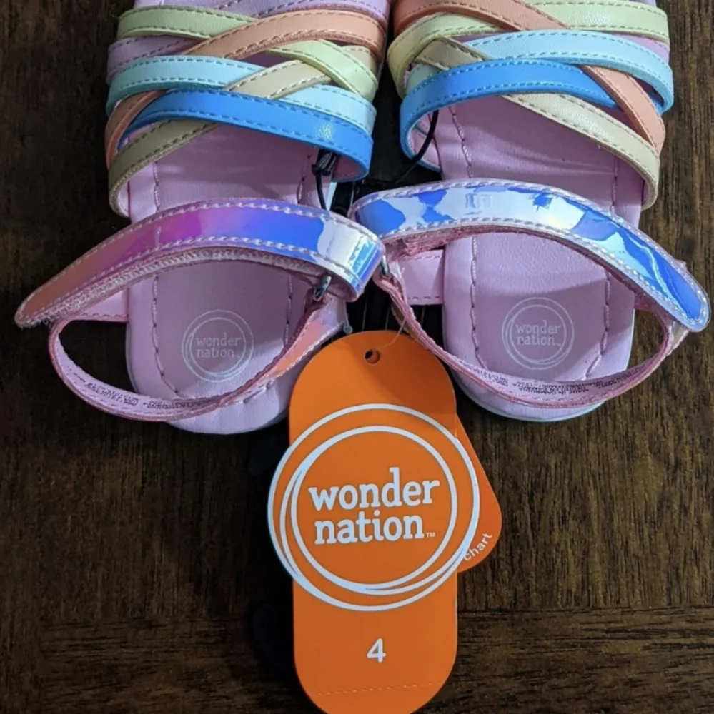 Infant Girls Holographic Strap Multi Colored  Sandals, Size 4, New
